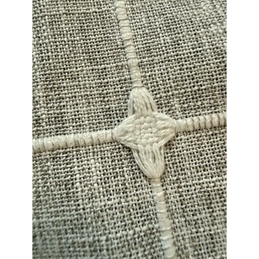 100% Cotton Shower Curtain Embroidery  tassles Fabric Shower Taupe & White